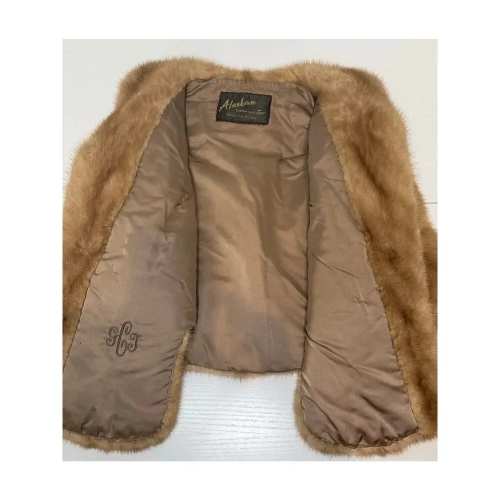 Vintage Alaskan Fur Mink Cape with Silky Lining and Pockets